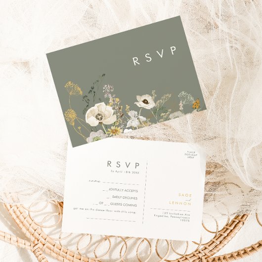 grillige wilde bloem | Sage Song Aanvraag RSVP-kaa Briefkaart