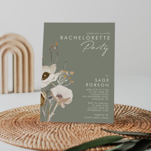 grillige wilde bloem | Sage vrijgezellenfeest Kaart