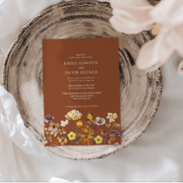 Grillige Wilde Bloem Terracotta Boho Bruiloft Kaart