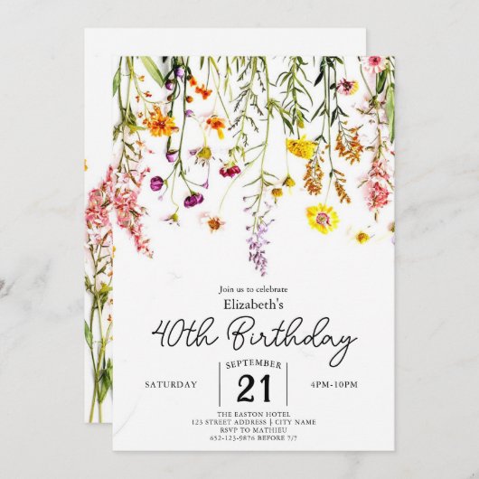 grillige wilde bloemen 40e verjaardag kaart (Voorkant / Achterkant)