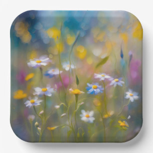 Grillige wilde bloemen in de wind papieren bordje