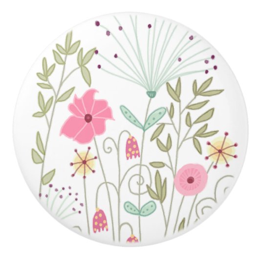 Grillige Wilde Bloemen Keramische Knop (Voorkant)