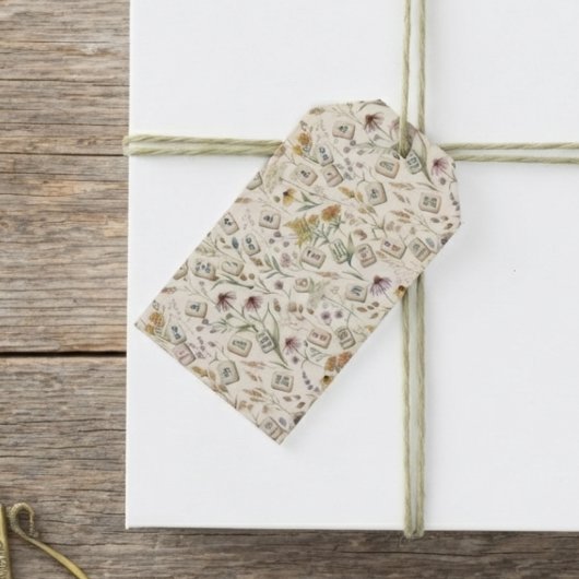 Grillige Wilde Bloemen Mahjong Tegeltuin Cadeaulabel