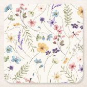 Grillige Wilde Bloemen Weide Bruiloft Kartonnen Onderzetters (Voorkant)