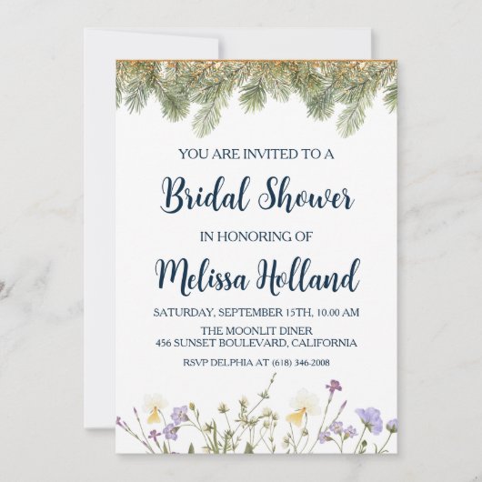 Grillige wilde bloemen winter bruidsdouche kaart (Voorkant)