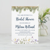 Grillige wilde bloemen winter bruidsdouche kaart (Staand voorkant)