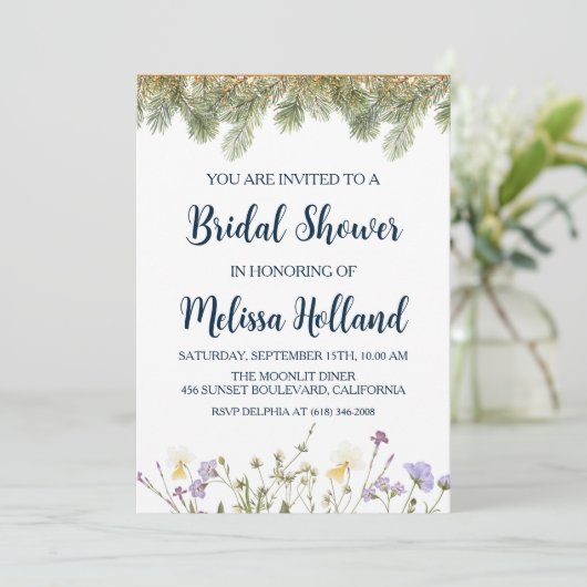 Grillige wilde bloemen winter bruidsdouche kaart (Staand voorkant)