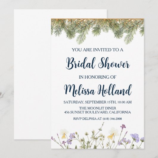 Grillige wilde bloemen winter bruidsdouche kaart (Voorkant / Achterkant)