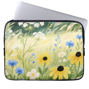 Grillige Wilde Bloemenweide Laptop Sleeve