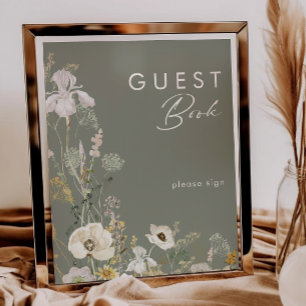 Grillige Wilde Bloemenweide Sage Gastboek Bord Poster