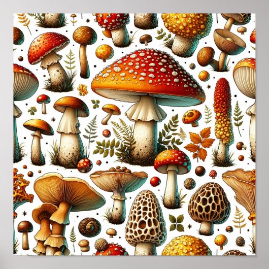 Grillige Wilde Paddenstoelen Poster (Voorkant)