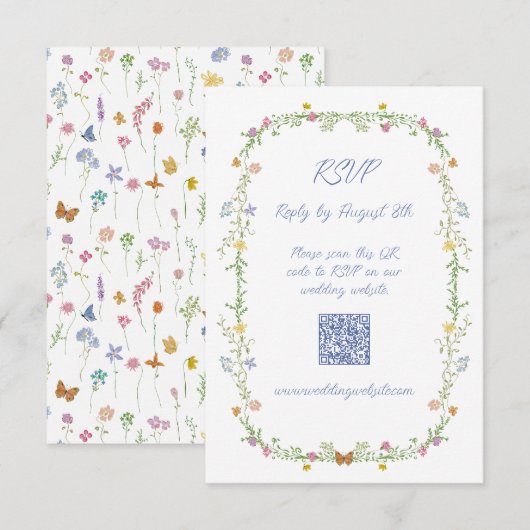 Grillige Wildebloemvlinder RSVP Kaartje (Voorkant / Achterkant)