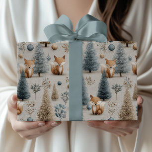 Grillige Winter Bos Vos en Kerstboom Cadeaupapier