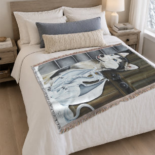 Grillige Winter Fantasie Husky Hond Drakenkasteel Deken