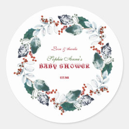 Grillige Winter Heilige Bessen Krans Baby Shower Ronde Sticker
