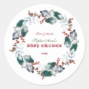 Grillige Winter Heilige Bessen Krans Baby Shower Ronde Sticker