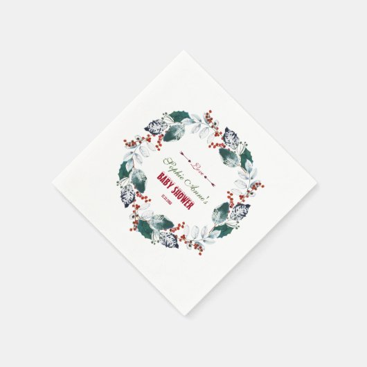 Grillige Winter Heilige Bessen Krans Baby Shower Servet (Hoek)