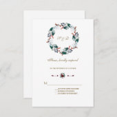 Grillige Winter Heilige Bessen Krans Bruiloft RSVP Kaartje (Voorkant / Achterkant)