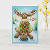 Grillige winter kerst eland watercolor kunst kaart (Gele Bloem)