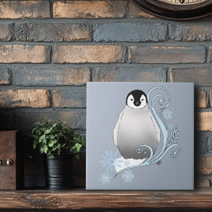 Grillige Winter Pinguïn Art Nouveau Sneeuwvlokken Tegeltje