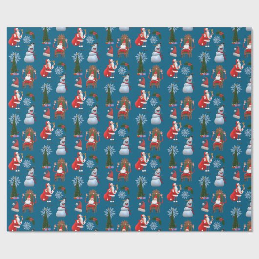Grillige Winterboom met Kerstman en Sneeuwman Cadeaupapier (Vlak)