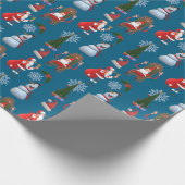 Grillige Winterboom met Kerstman en Sneeuwman Cadeaupapier (Hoek)