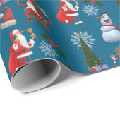 Grillige Winterboom met Kerstman en Sneeuwman Cadeaupapier (Rol Hoek)