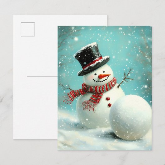grillige wintersneeuwman Joy Aankondigingskaart (Voorkant / Achterkant)