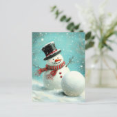  grillige wintersneeuwman Joy Aankondigingskaart (Staand voorkant)