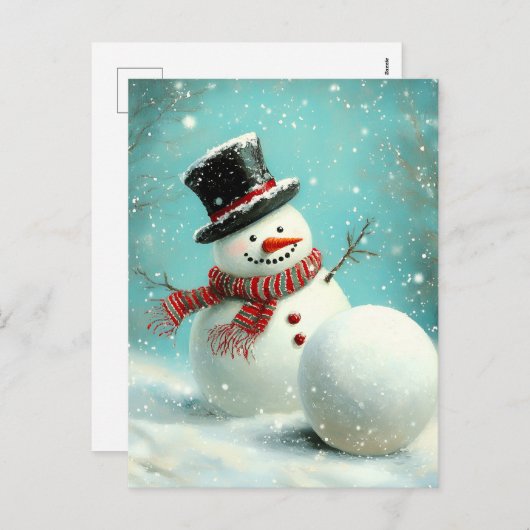 grillige wintersneeuwman Joy Feestdagenkaart (Voorkant / Achterkant)