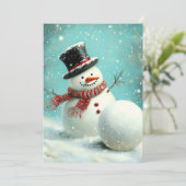  grillige wintersneeuwman Joy Feestdagenkaart (Staand voorkant)