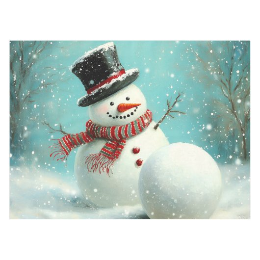 grillige wintersneeuwman Joy Tafelkleed (Voorkant (Horizontaal))
