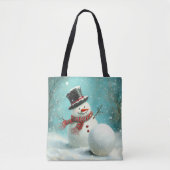 grillige wintersneeuwman Joy Tote Bag (Voorkant)