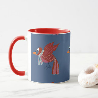 Grillige wintervogel met sjaal mok