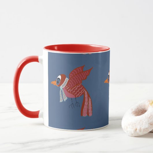 Grillige wintervogel met sjaal mok (Met donut)