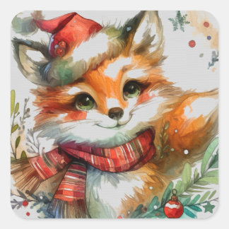 grillige wintervos vierkante sticker
