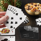 Grillige witte bloem op zwarte bruiloft pokerkaarten (Insitu)