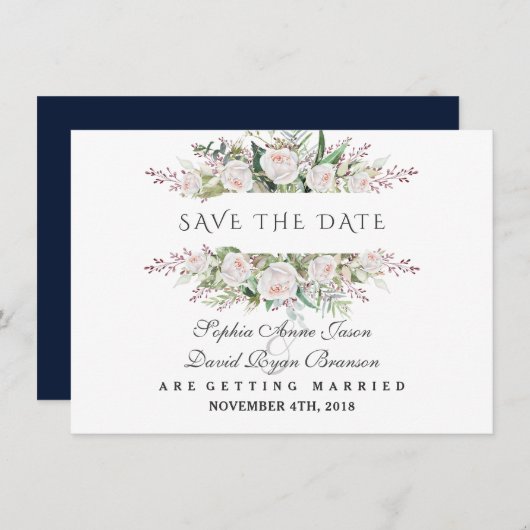 Grillige Witte Bloemen Frame Save The Date (Voorkant / Achterkant)