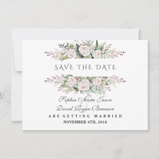 Grillige Witte Bloemen Frame Save The Date (Voorkant)