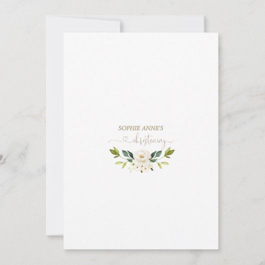 Grillige Witte Bloemen Gouden Meisje Doop Kaart (Achterkant)