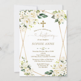 Grillige Witte Bloemen Gouden Meisje Doop Kaart