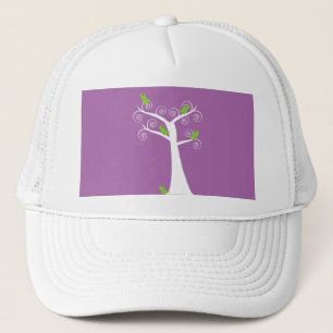 Grillige Witte Boom & Groene Vogels Kunst Trucker Pet