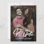 Grillige witte handgeschreven foto-overlay bloem save the date (Voorkant)