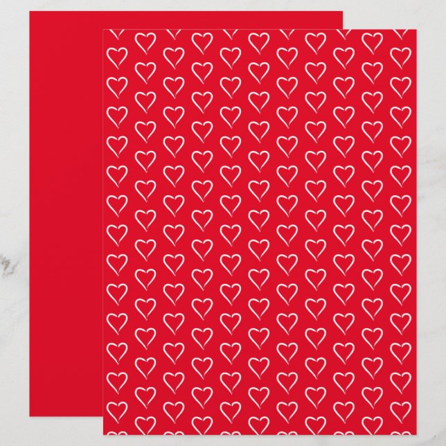 Grillige Witte Hart Patroon Scrapbook Papier  (Voorkant / Achterkant)