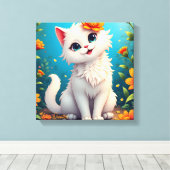 Grillige Witte Kittens Tuin Canvas Afdruk (Insitu (Houten vloer))