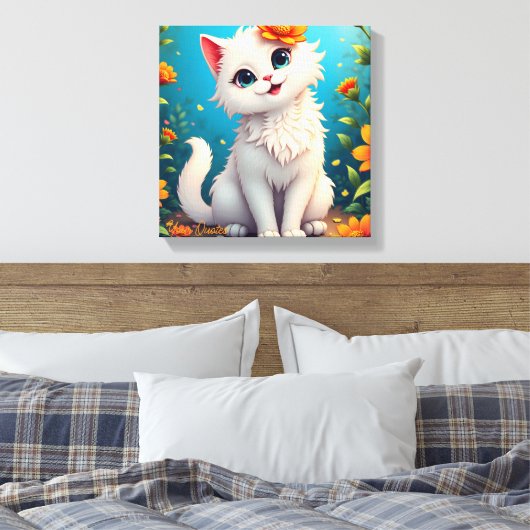 Grillige Witte Kittens Tuin Canvas Afdruk (Insitu (Slaapkamer))