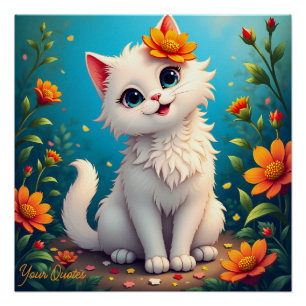 Grillige Witte Kittens Tuin Perfect Poster