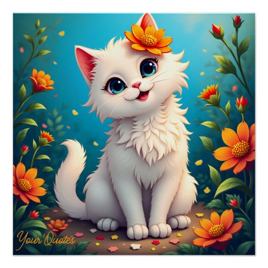 Grillige Witte Kittens Tuin Perfect Poster (Voorkant)