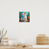 Grillige Witte Kittens Tuin Poster (Keuken)