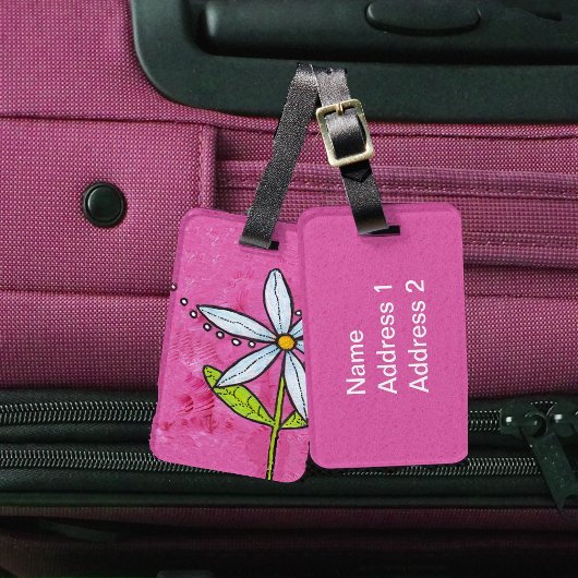 Grillige Witte Madelief Bloem Roze Bagagelabel